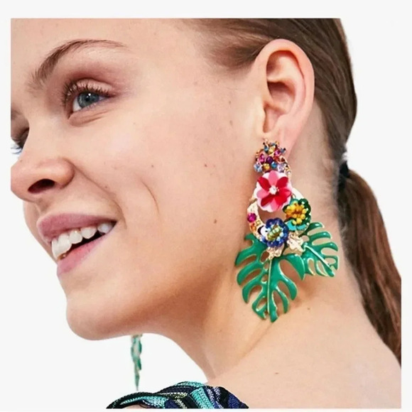 Zara  Rio Monstera Pink Leaf Earrings - Picture 6 of 14
